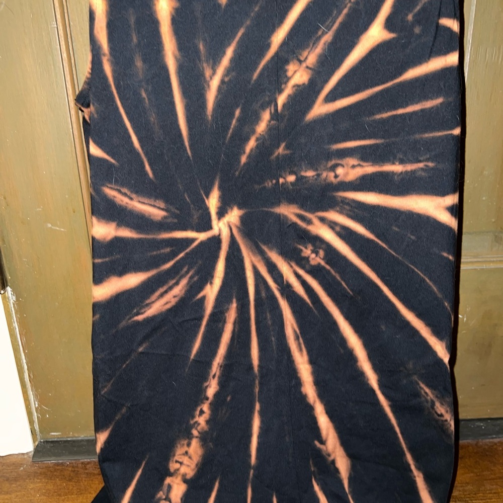 Casual Crewneck Black Custom Bleach Dye Orange Spiral Sleeveless Dress Size M - Picture 4 of 8